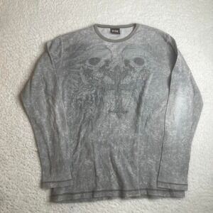 Vintage MMA elite men grey skull cross long sleeve thermal skater y2k grunge xl